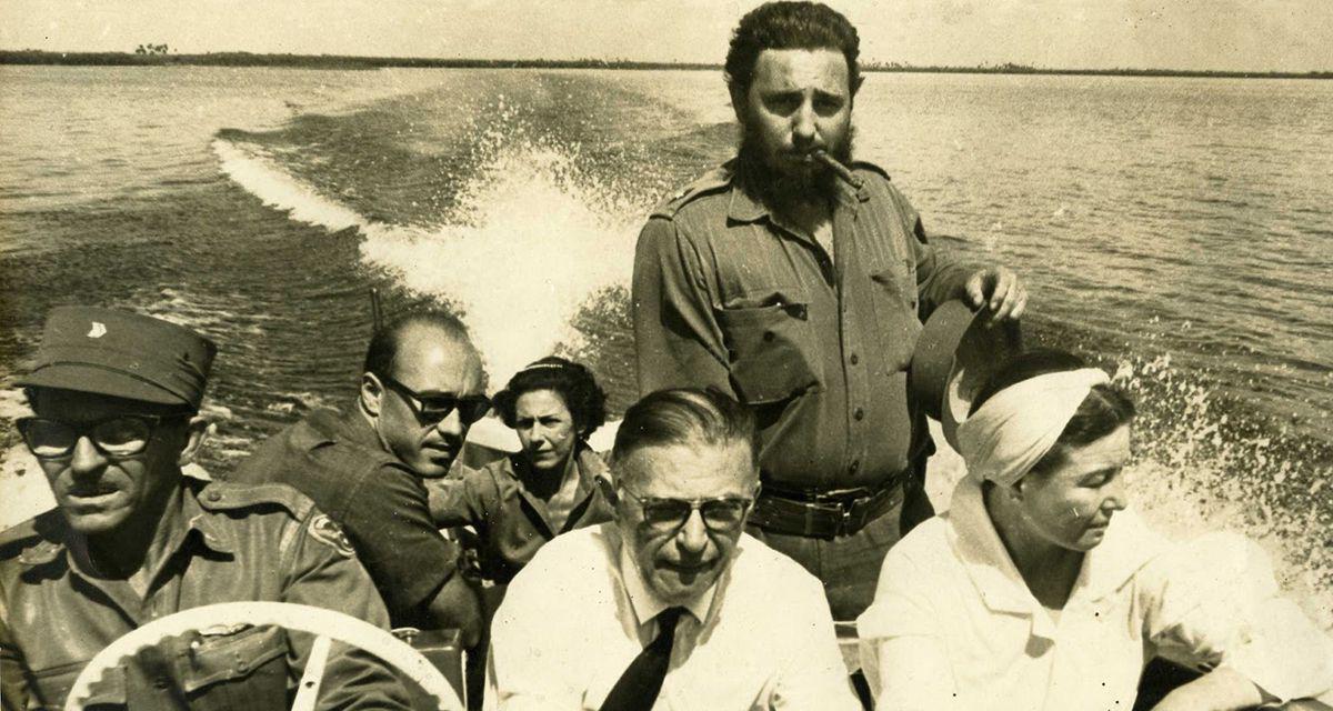 Sartre avec Simone et Fidel en bateau à Cuba